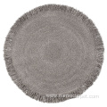 Beige Wool fendi round area rug with tassels